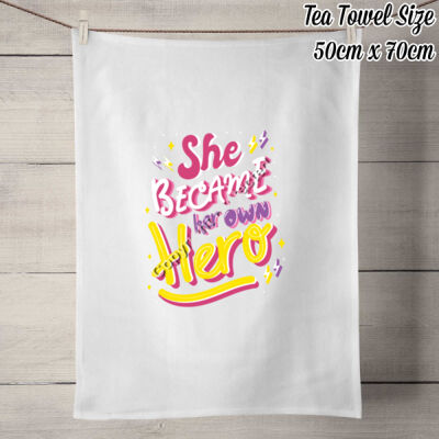She Became Her Own Hero - 100% Linen Tea Towel - Off White Thumbnail